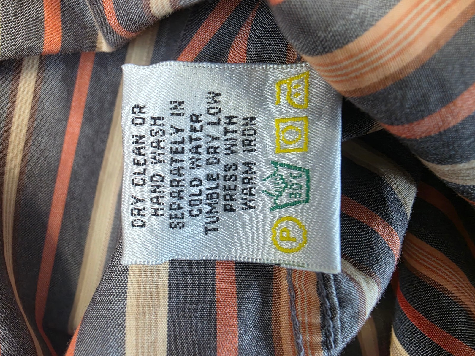 Bugatchi Uomo Large Striped Cotton Button-Up Shirt in Orange, Gray, and Beige