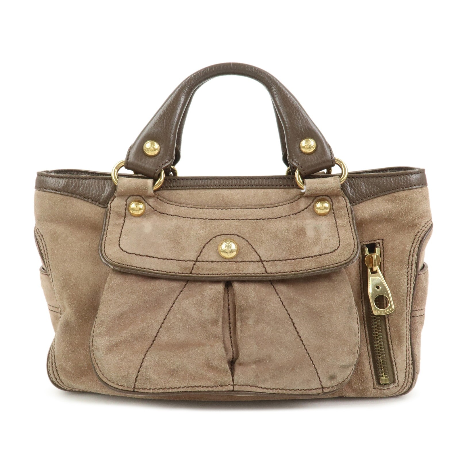 CELINE Boogie Bag Suede Leather Hand Bag Beige Brown Authentic Used F/S