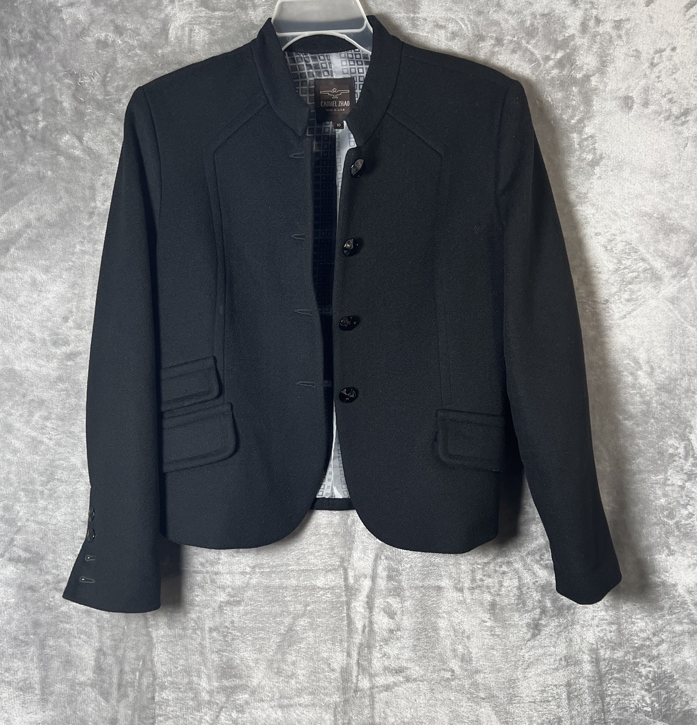 Carmel Zhao Women’s Jacket Size 10 Black No Pockets 90% Wool 10% Cashmere