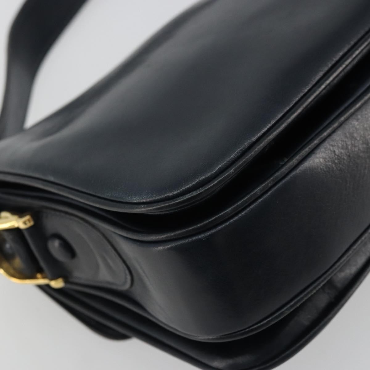 CELINE Horse Carriage Shoulder Bag Leather Navy Gold Auth YKZ1109