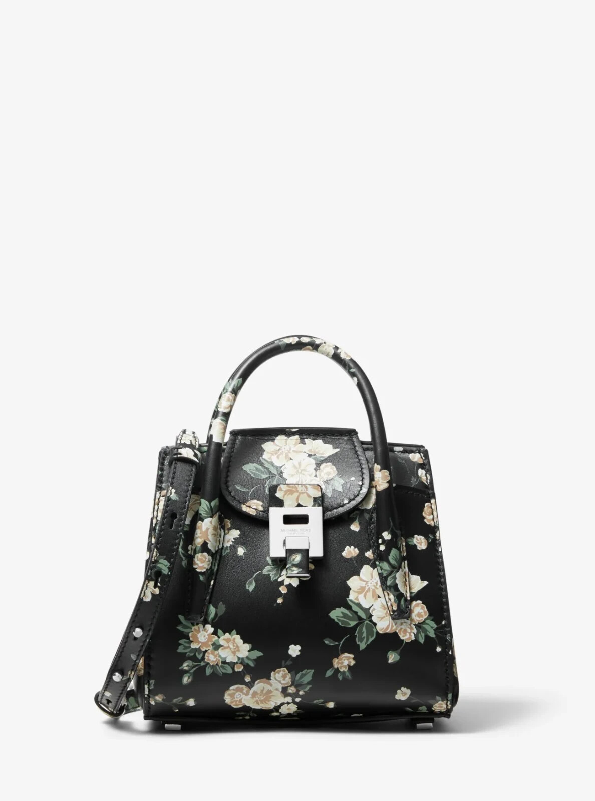 Michael Kors Collection Bancroft Mini Floral Calf Leather Satchel Black Bag $990