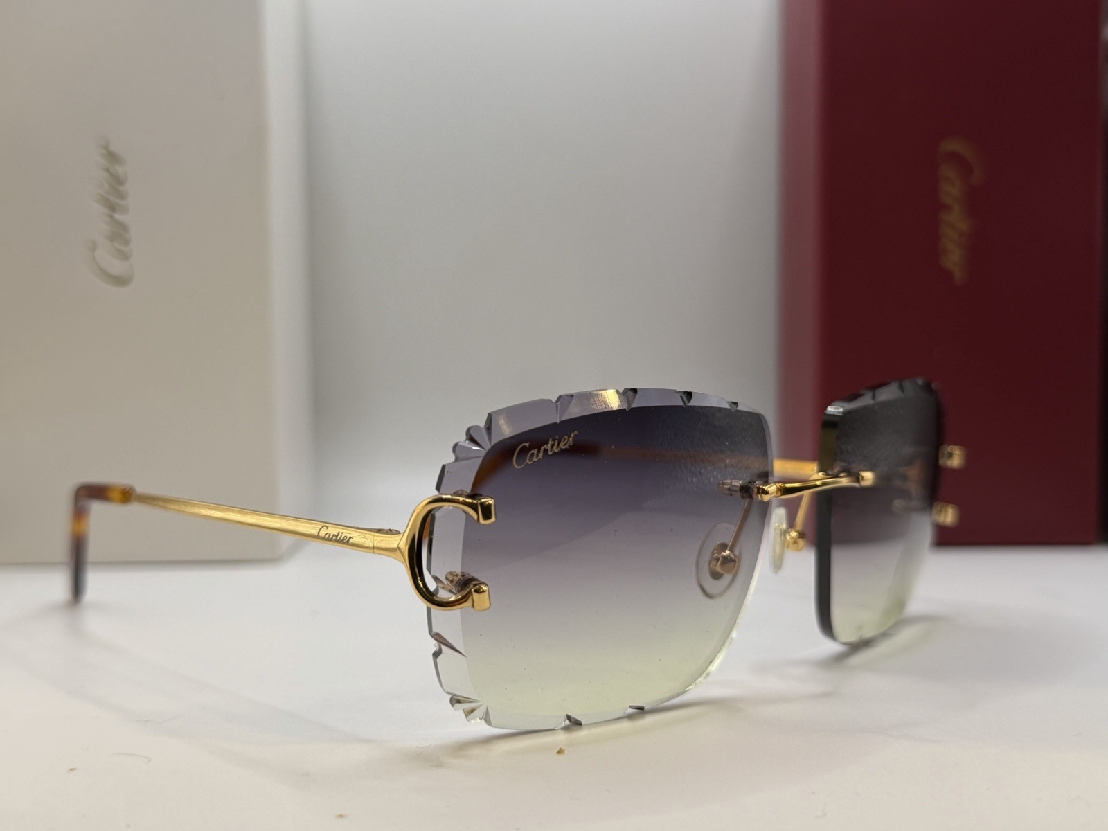 Cartier Rimless BIG C Diamond Cut Gradient Gray&Yellow Men’s Sunglasses CT00920