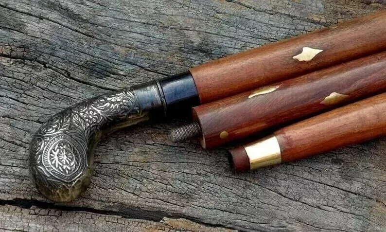 Men’s Vintage Walking Cane Wooden Walking Stick Antique Brass Designer Handle