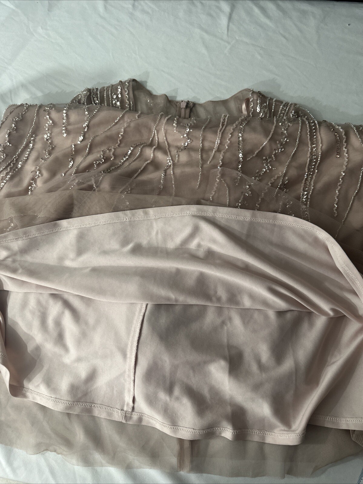 NEW $379 Xscape [ 6 ] V Neck Beaded Chiffon A Line Gown In Blush Pink #J501