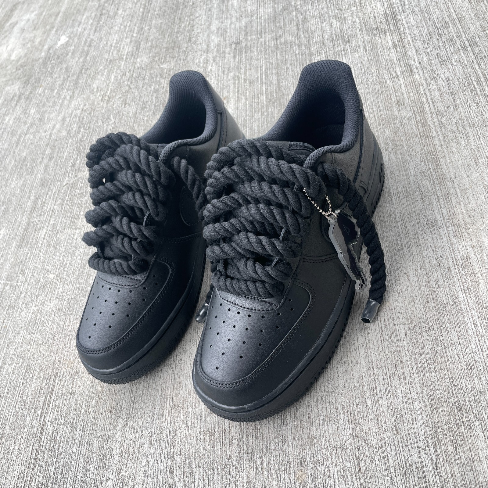 Custom Nike Air Force 1 Black with Chunky Rope Laces AF1 and Hangtag