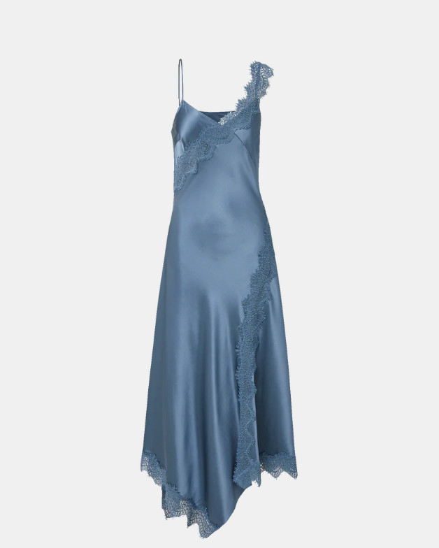 Veronica Beard Vernon Lace Maxi Dress Blue Silk-Satin $798 Size 6