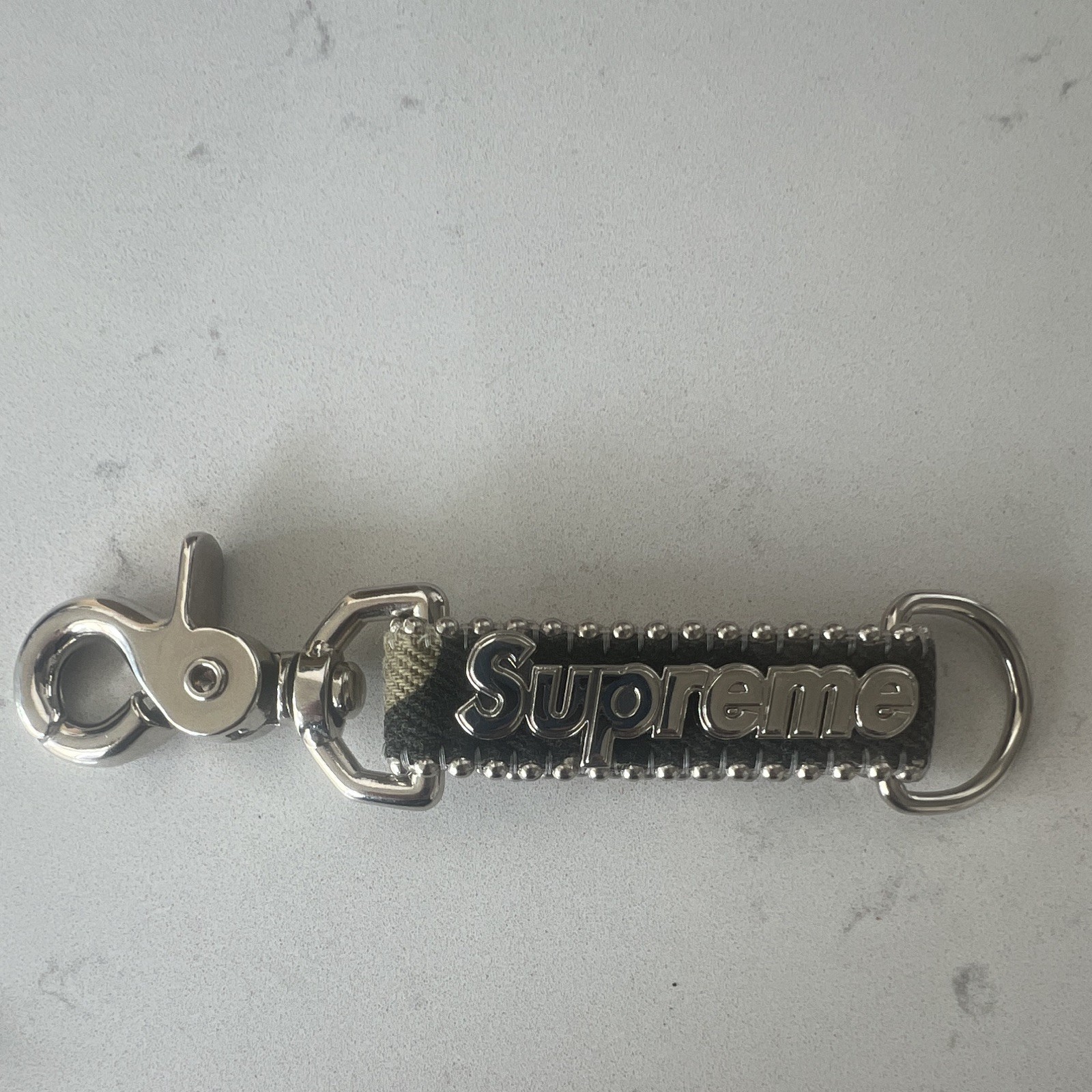 Supreme & bb Detachable Metal Key Chain Silver with Purple Rhinestone Accents