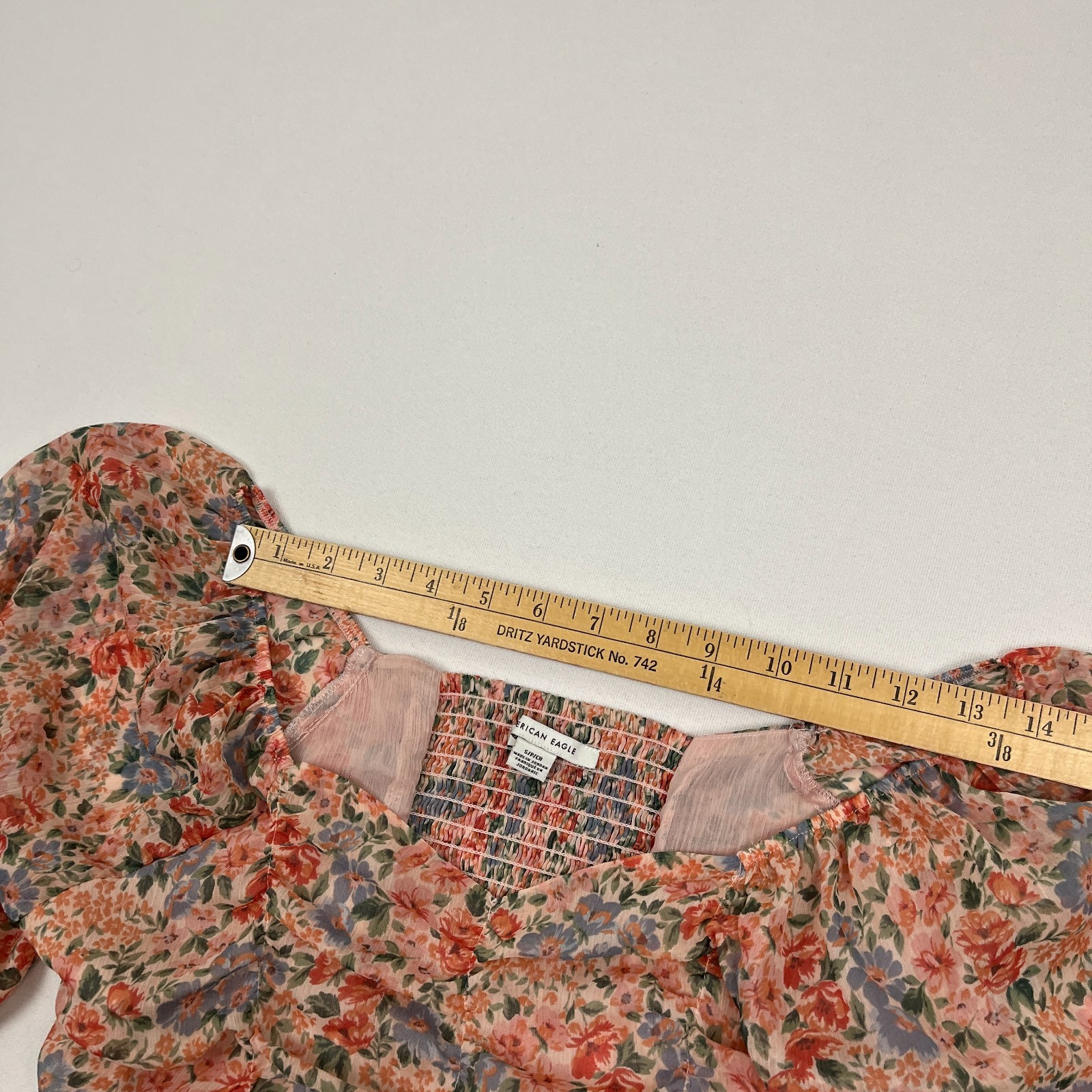 American Eagle Blouse Womens S Multi Floral Chiffon Ruched Babydoll Peasant Boho