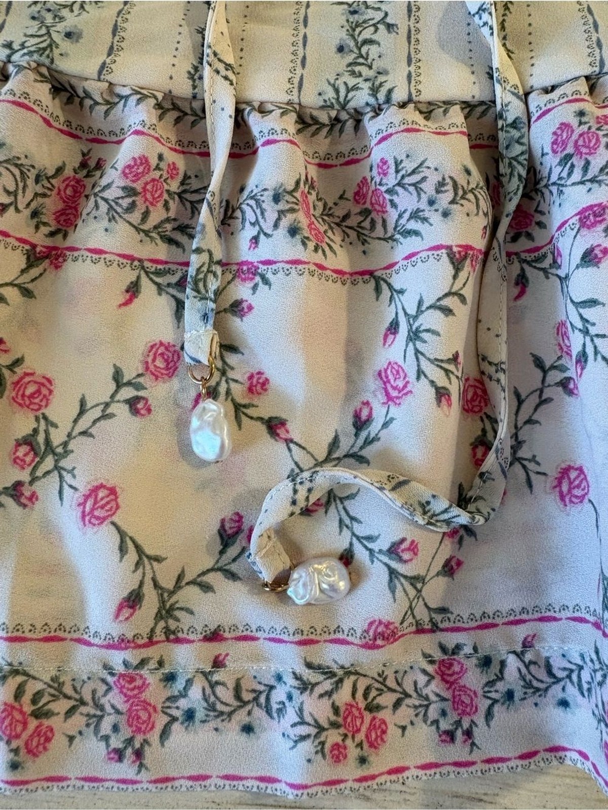 CeCe Cream Floral Tunic Puff Sleeve Tie Front Cottagecore | Size Small