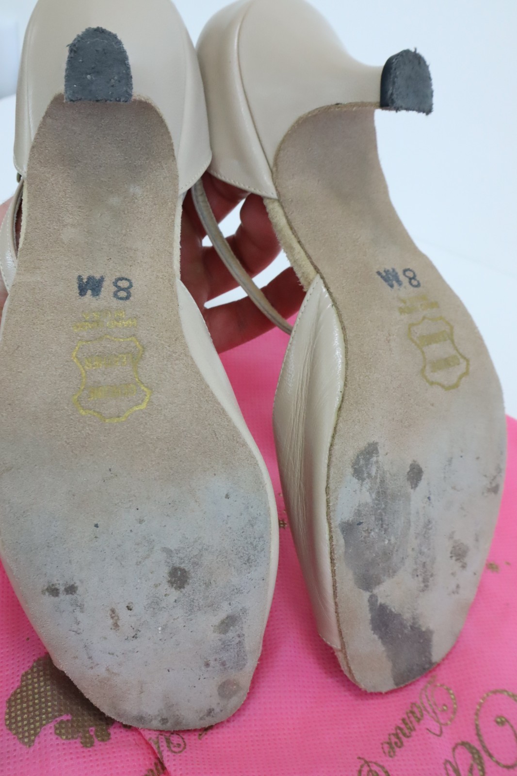 Vintage Celebrity Womens 8M Ballroom Dance Shoes Suede Sole Rhinestone Trim