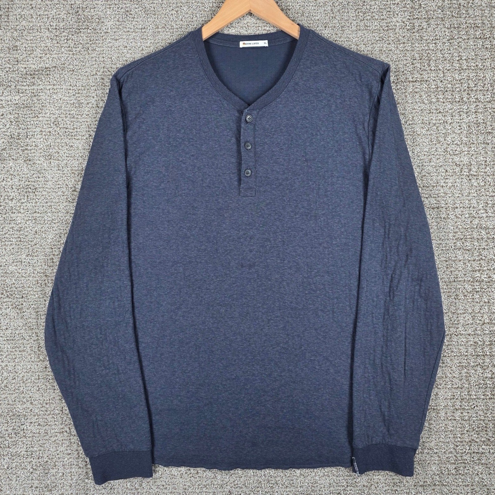 Marine Layer Pacific Stretch Henley Mens XL Blue Long Sleeve Shirt Pullover