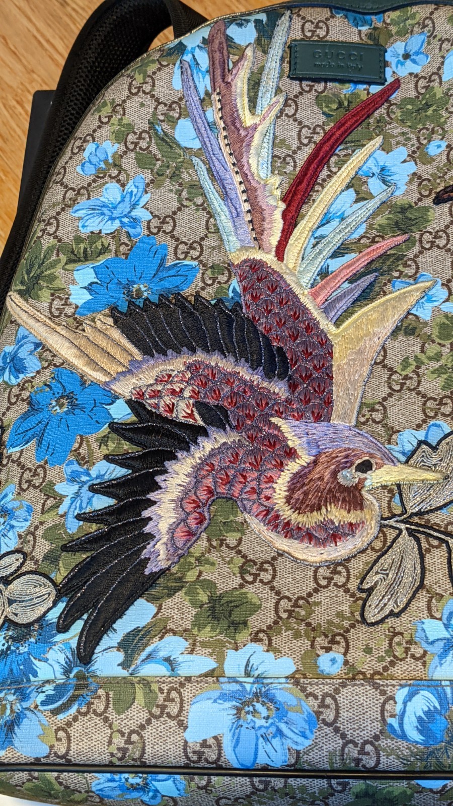 Gucci GG Blooms Backpack Bird Flower Supreme Beige Green (419584K)