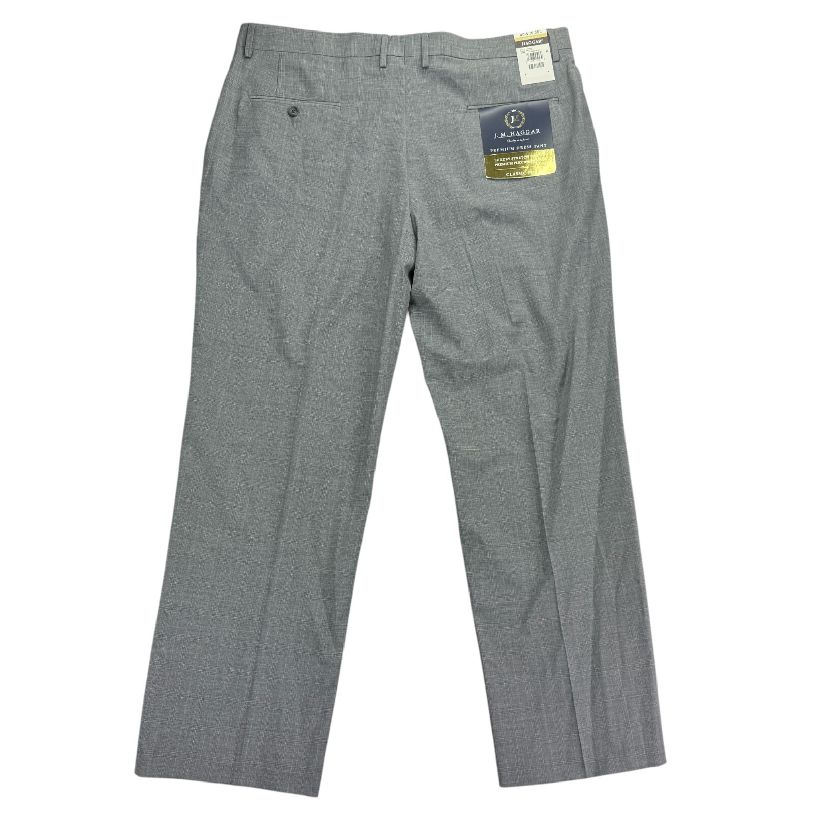 Haggar Mens 4-Way Stretch Textured Plaid Classic Fit Dress Pants Gray 40×30