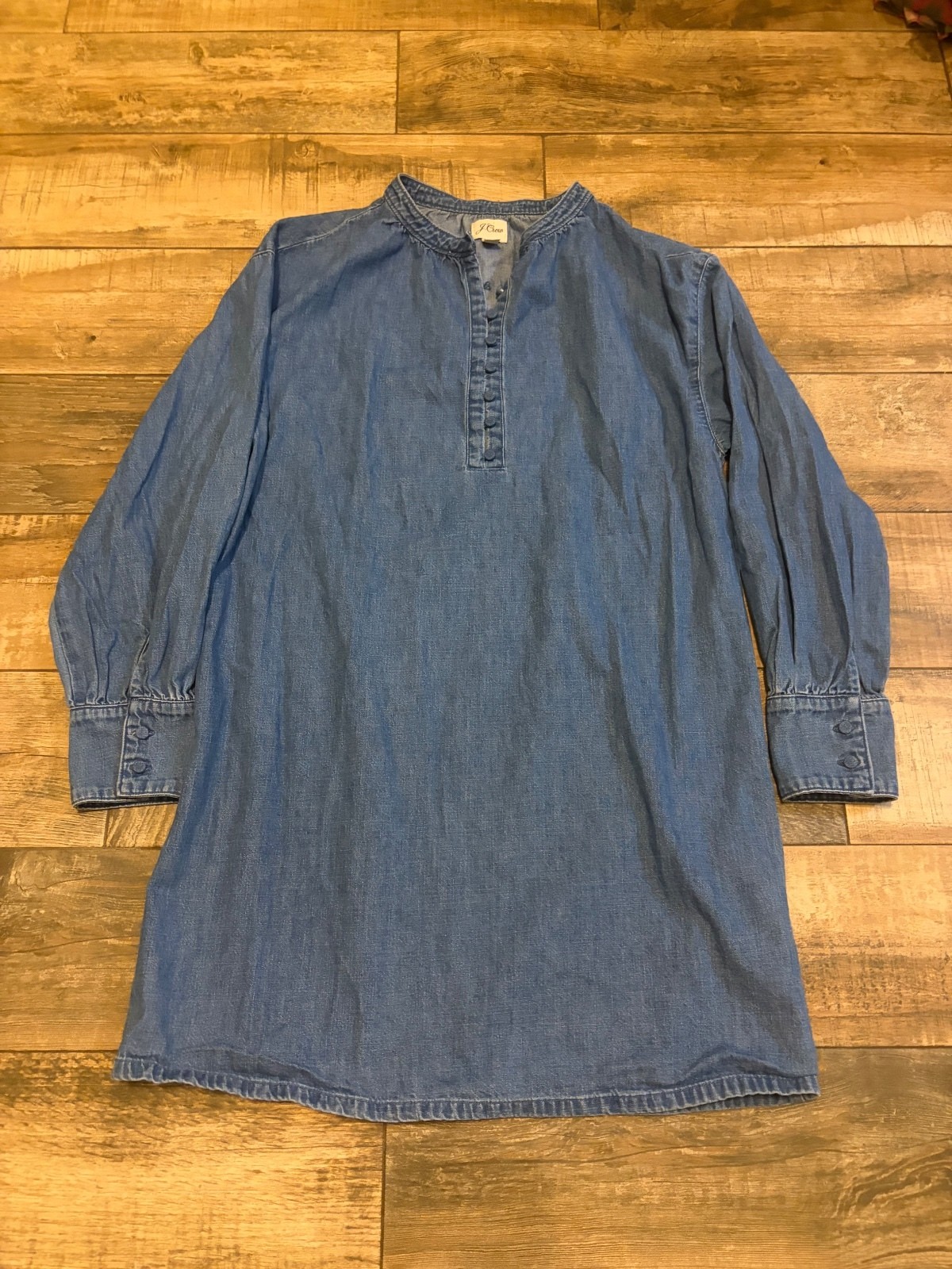 J. Crew Denim Chambray Popover Shift Dress Long Sleeve with Buttons Size Small