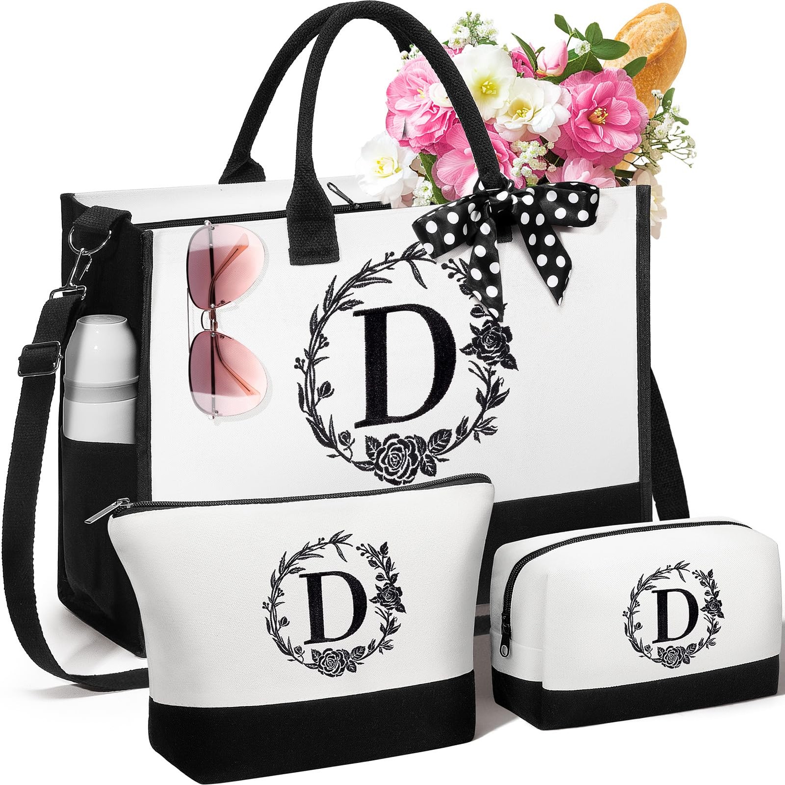 Personalized Gifts for Women, Initial Canvas Tote Bag & Makeup Bag Monogramme…