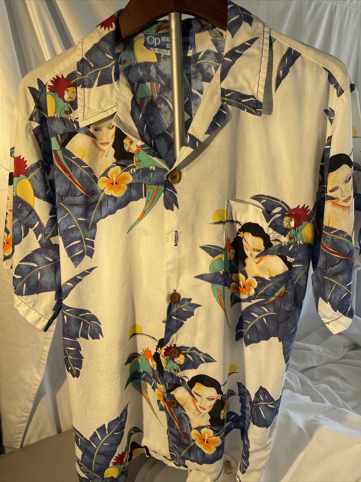 Vintage 70s OP OCEAN PACIFIC SUNWEAR Island Girl On Beach With Parrot