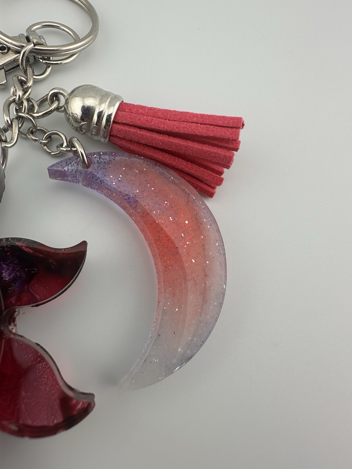Handmade Purple Galaxy Resin Sun & Moon Keychain Tassel Celestial Bag Charm