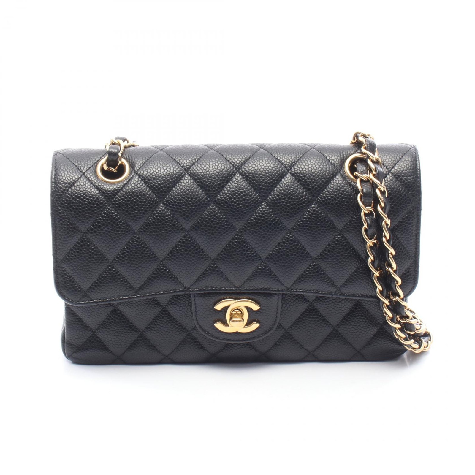 CHANEL Matelasse Double Flap Chain Shoulder Bag A01113 Calfskin Black GHW Used