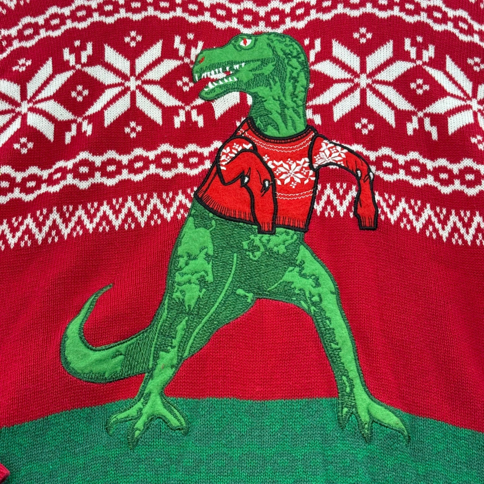 33 Degrees Mens XL Christmas Sweater T-Rex Dinosaur Red Green Ugly Funny