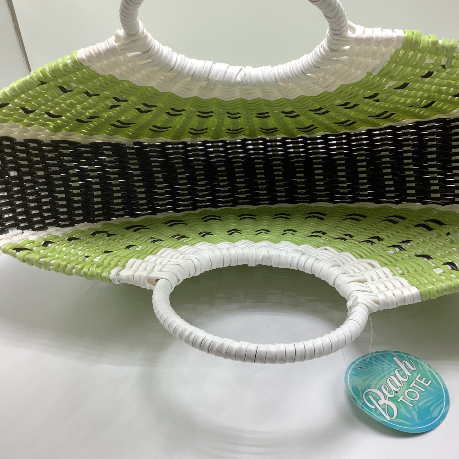 Lime Semi Circle Watermelon Shape Plastic Bag Beach Tote Woven Bag Top Handle