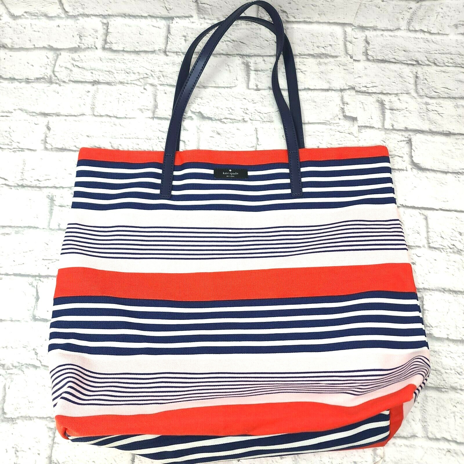 Kate Spade Striped Bon Pink And Navy Shopper Bag, Women’s Shopping Bag, 16.5 in