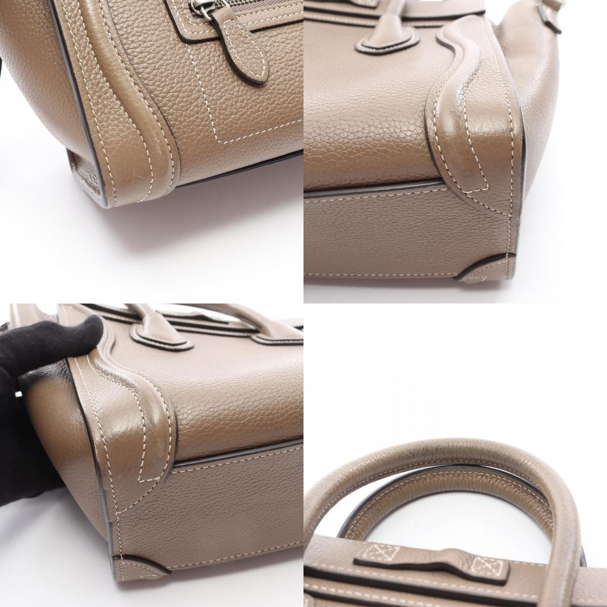 CELINE Luggage Nano Shopper Shoulder Handbag 189243 leather Gray Used Women