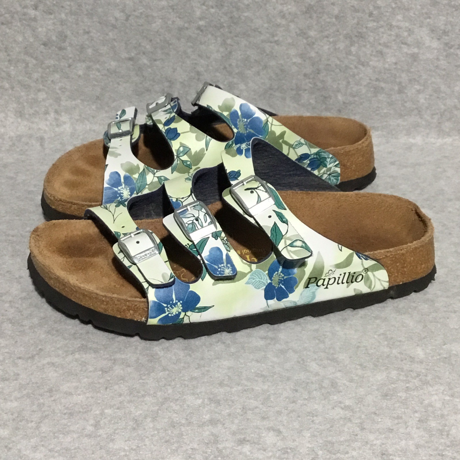 Birkenstock Papillio Florida Floral Slide Sandals Women’s 5 Blue Green Straps