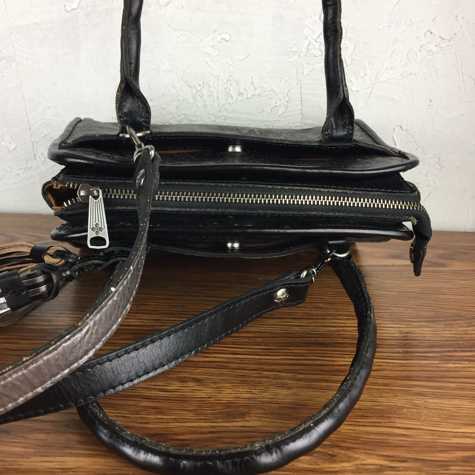 PATRICIA NASH Small Paris Glitter Rose Leather Satchel Crossbody Tassels