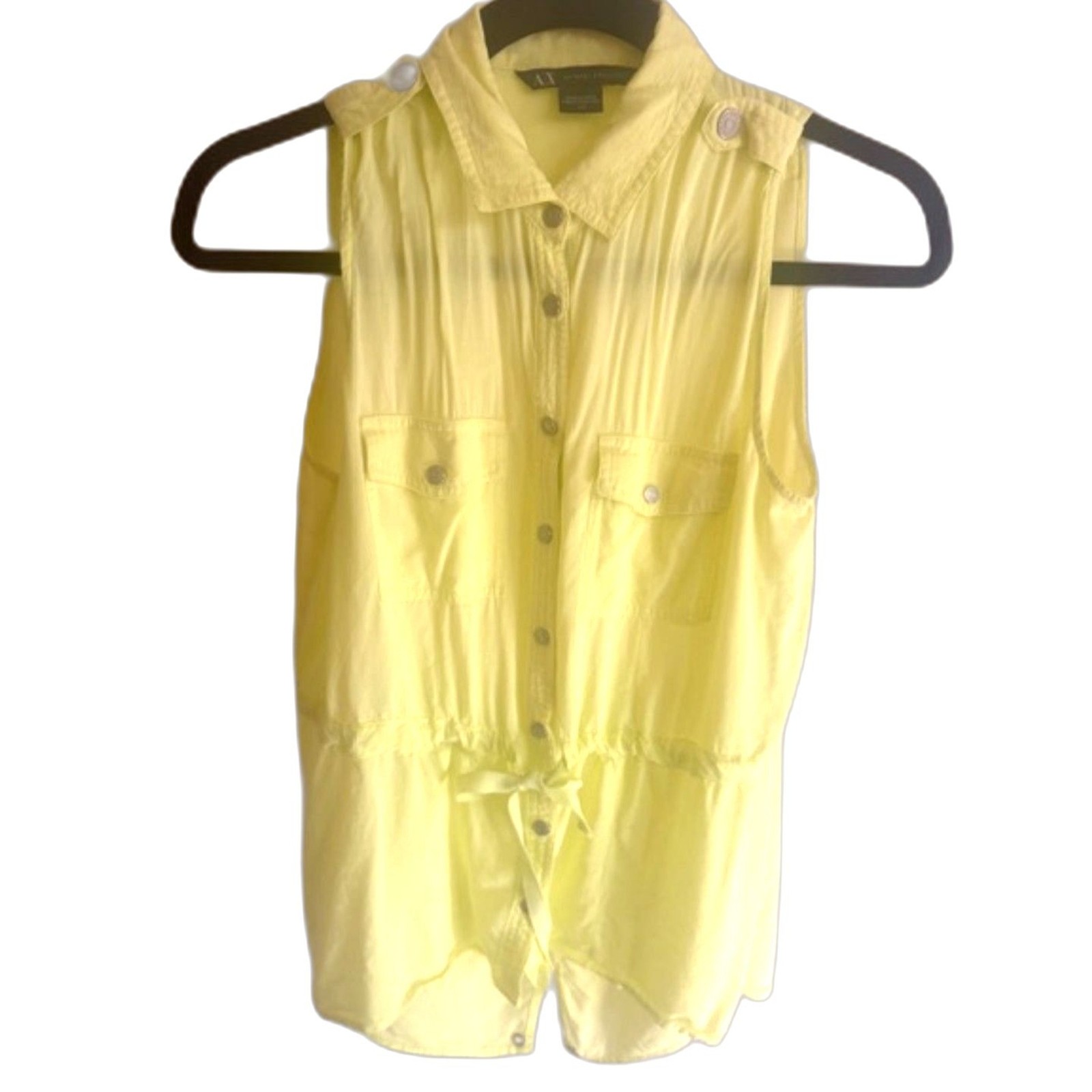 Armani Exchange A|X Sleeveless Blouse Size S Neon Yellow Button Front Top