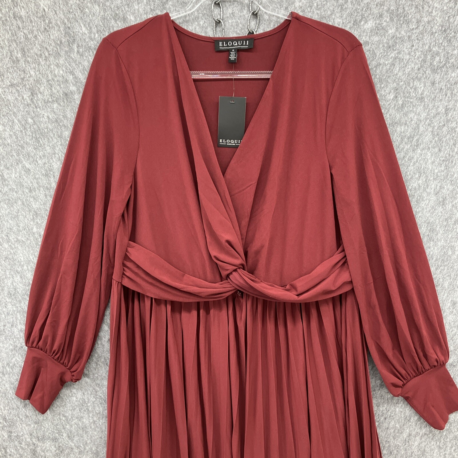 Eloquii Knot Front Pleated Midi Dress Womens 16 Burgundy Party Cruise NEW