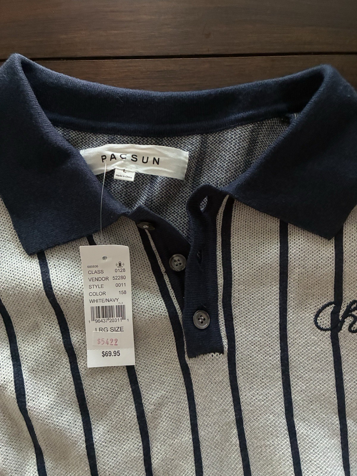 pacsun chillin long sleeve white navy mens large striped