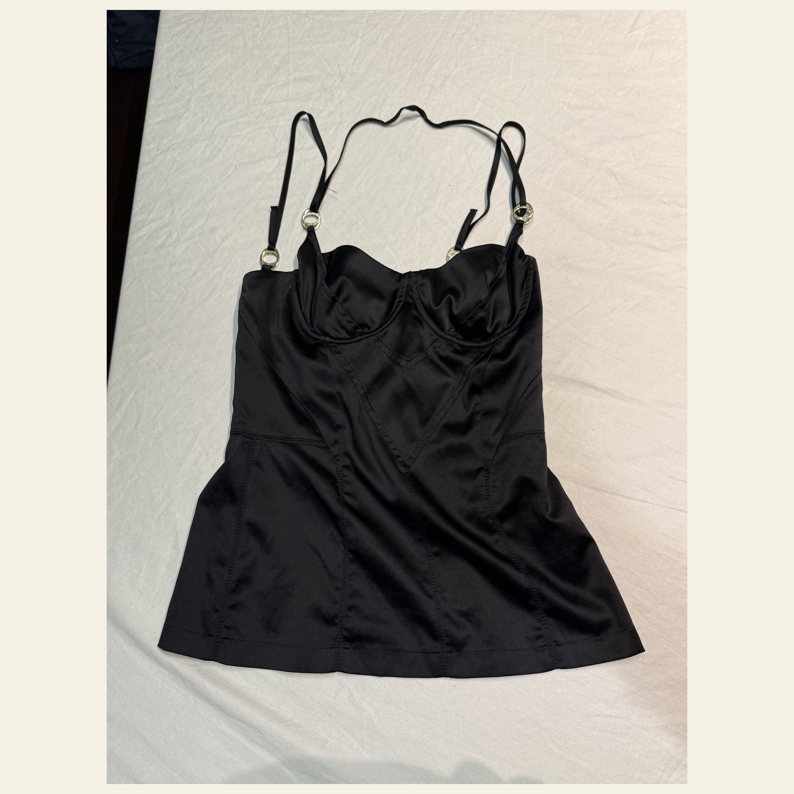 Just Cavalli Black Satin Corset Bustier Top Mermaid Maxi Skirt Set IT 44 42