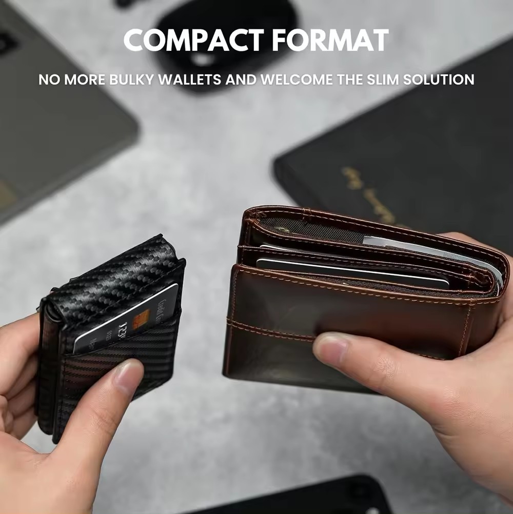 Men’s Slim PopUp Bifold Carbon Fiber Wallet, RFID Blocking, Money Clip, Men Gift