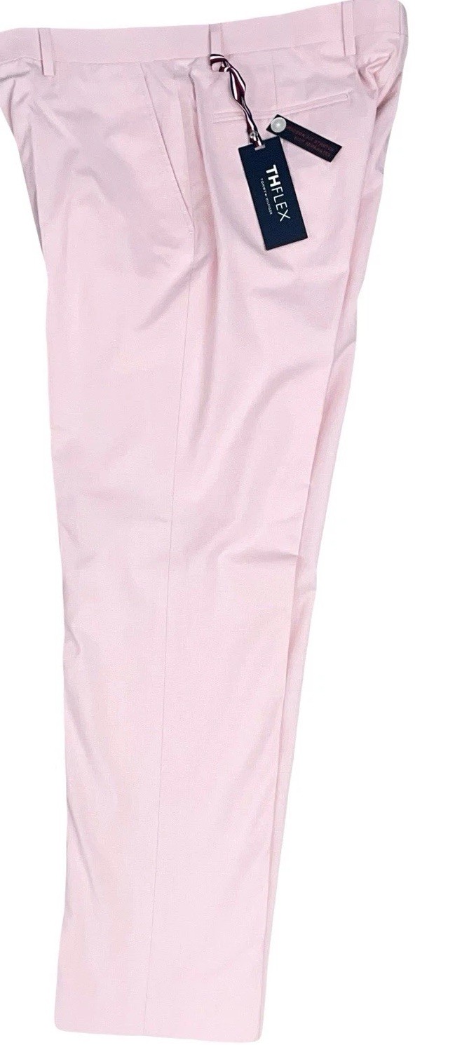 Tommy Hilfiger Soft Pink Modern-Fit TH Flex Chambray Pants 34/30 New NWT