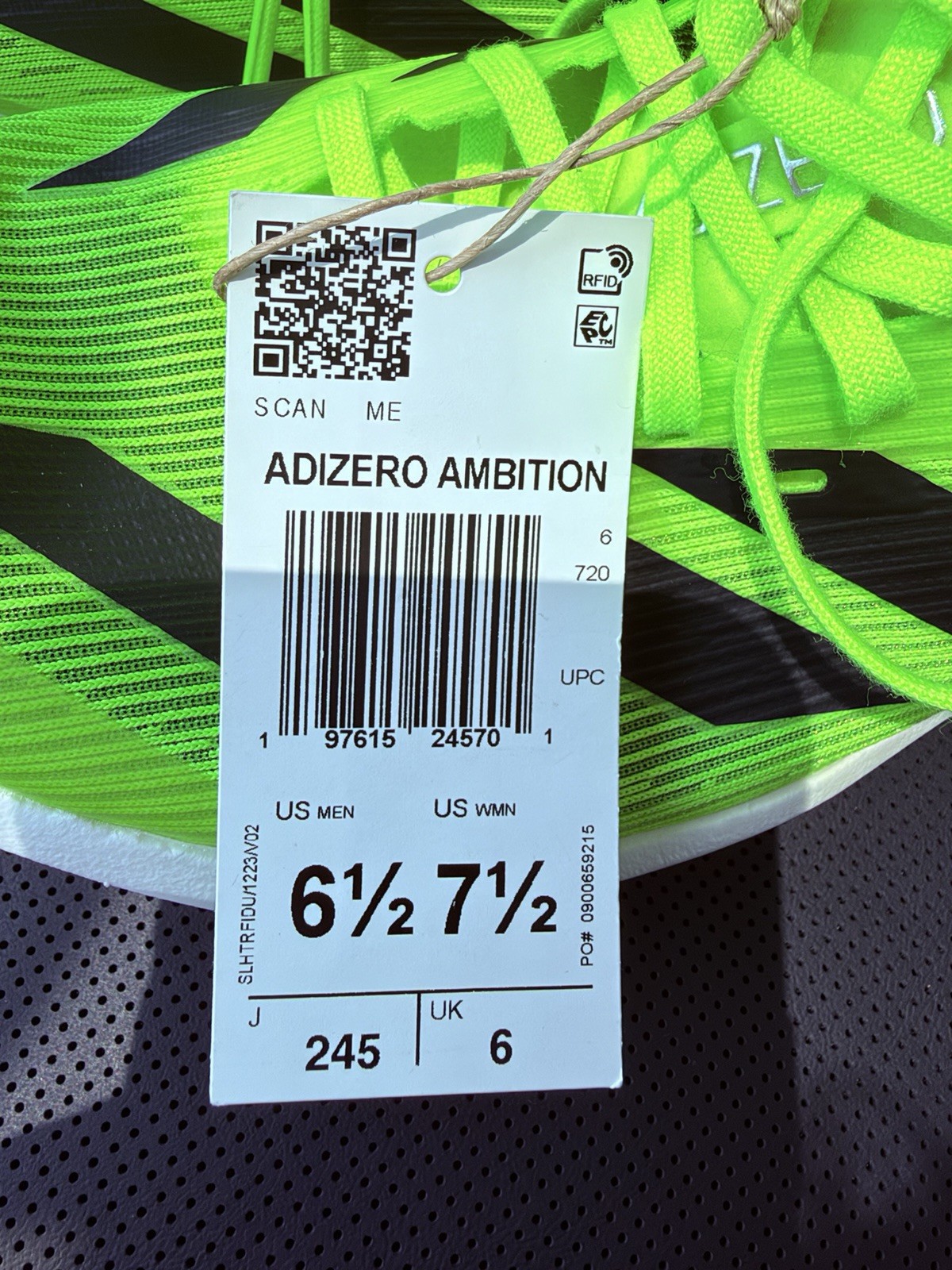 adidas Adizero Ambition ‘Lucid Lemon Black’ IH5798 Men’s Size 6.5 No Spikes