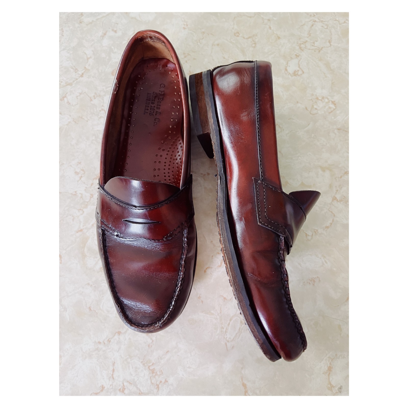 VTG GH Bass Sz 10D Men’s Cordovan Penny Loafers USA Larson Weejuns