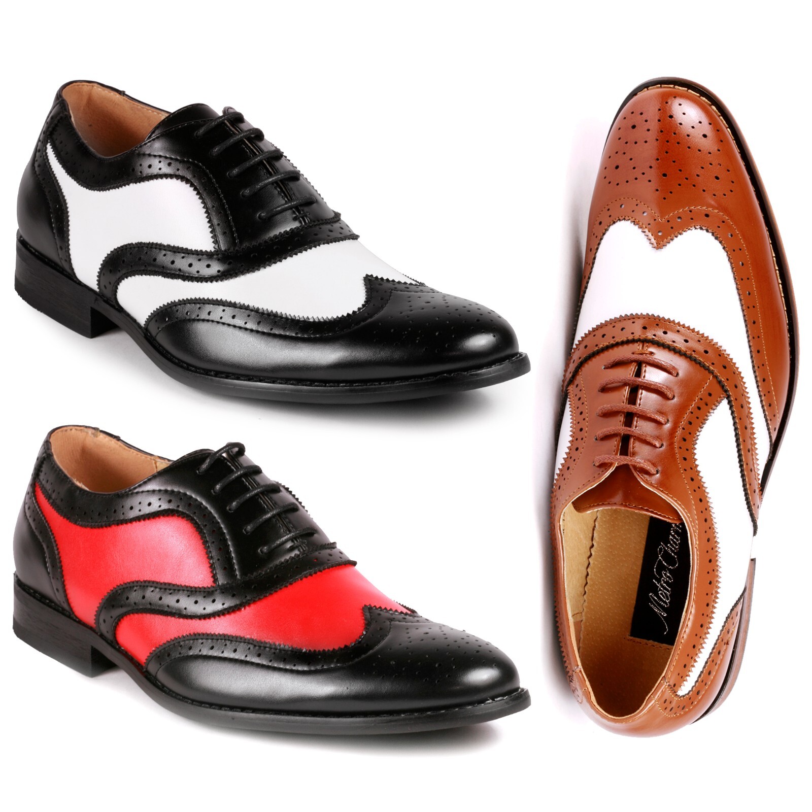 Men’s Two Tone Perforated Wing Tip Lace Up Oxford Dress Shoes