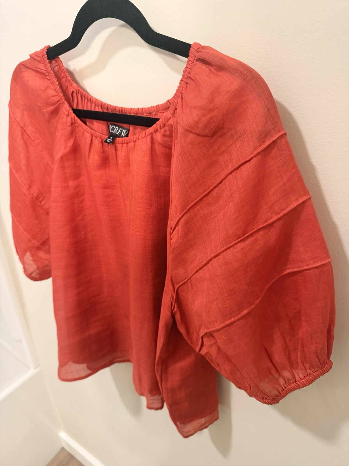 NWOT J.Crew Women’s Red Puff-Sleeve Top 100%Ramie ‚size L