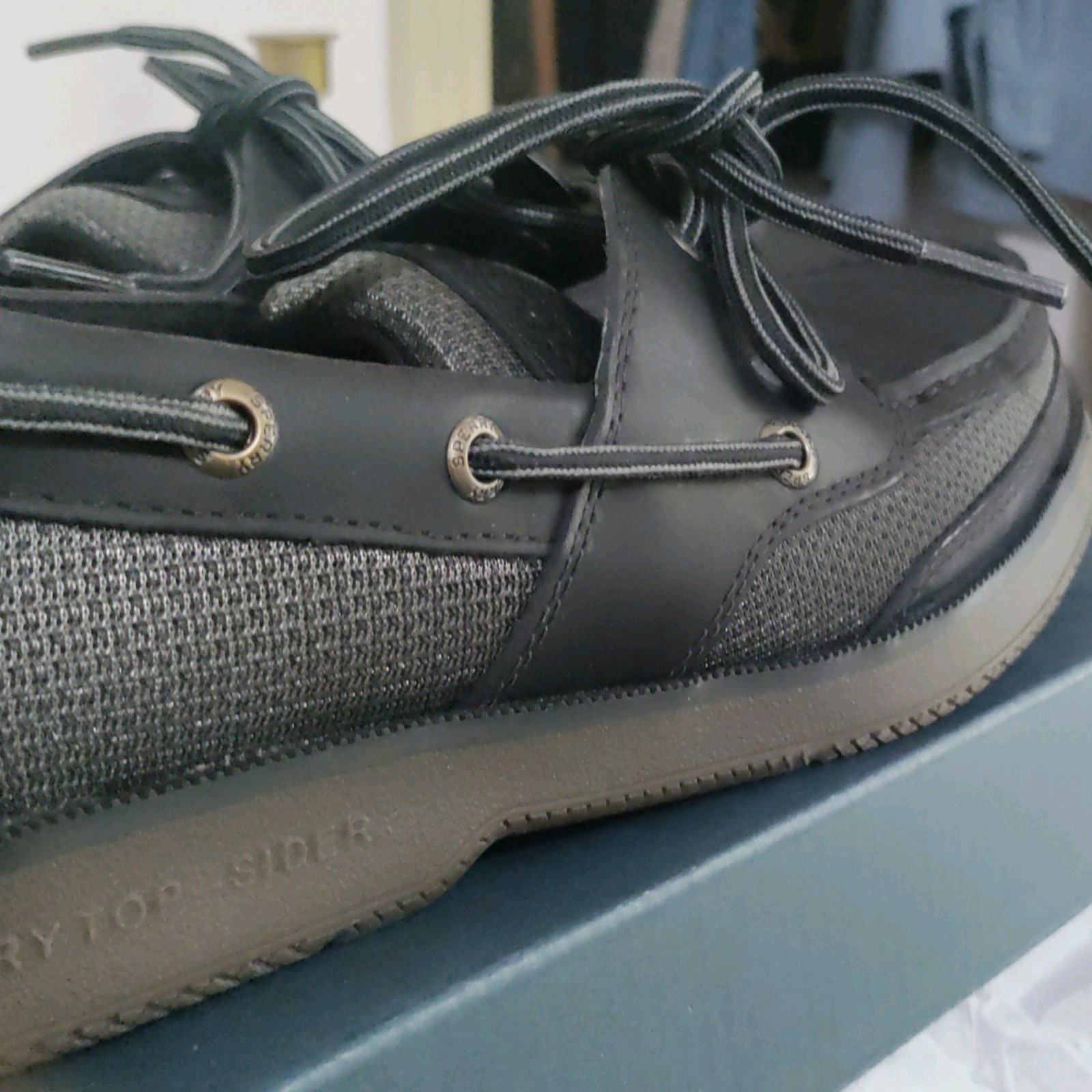 Sperry Surveyor 2-Eye Men’s Black Boat Shoes US 7 M Memory Foam STS25896