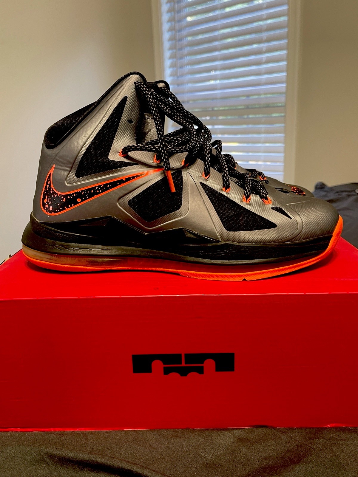 LeBron 10 Lava Charcoal size 12