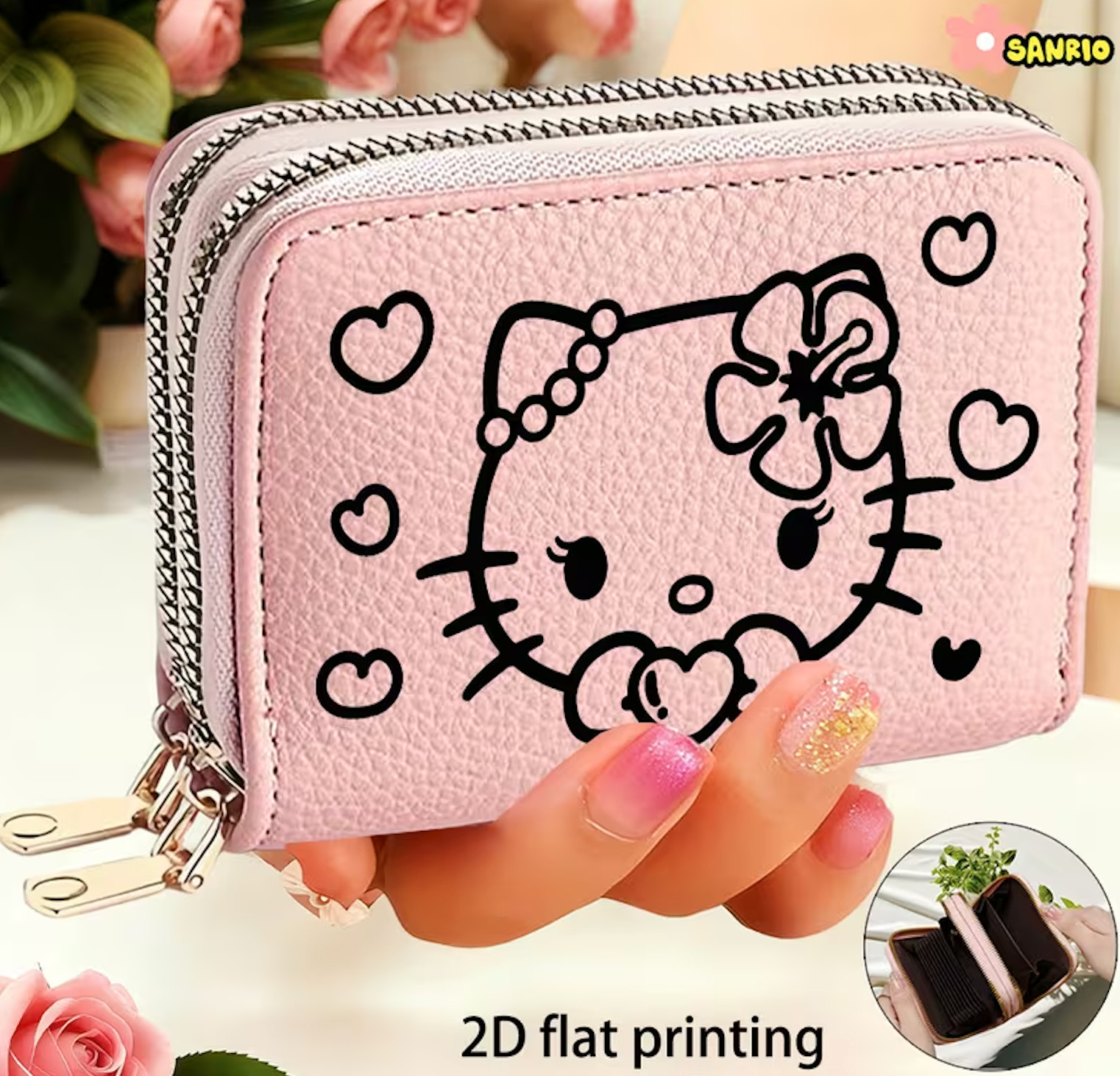 Hello Kitty Pink Wallet Zip Around Cute Kawaii Card Holder Coin Purse Sanrio
