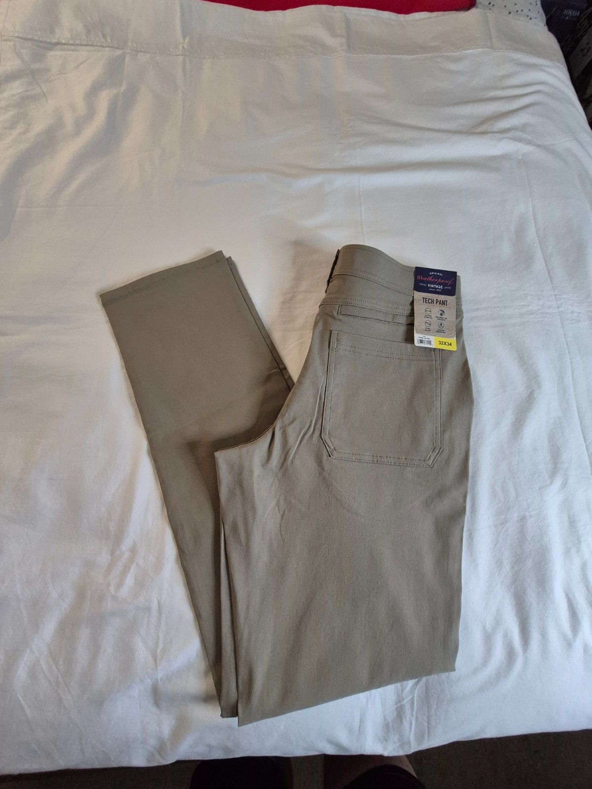 Weatherproof Vintage Men’s Tech Pant Straight Water Resistant TAN 32×34, NEW