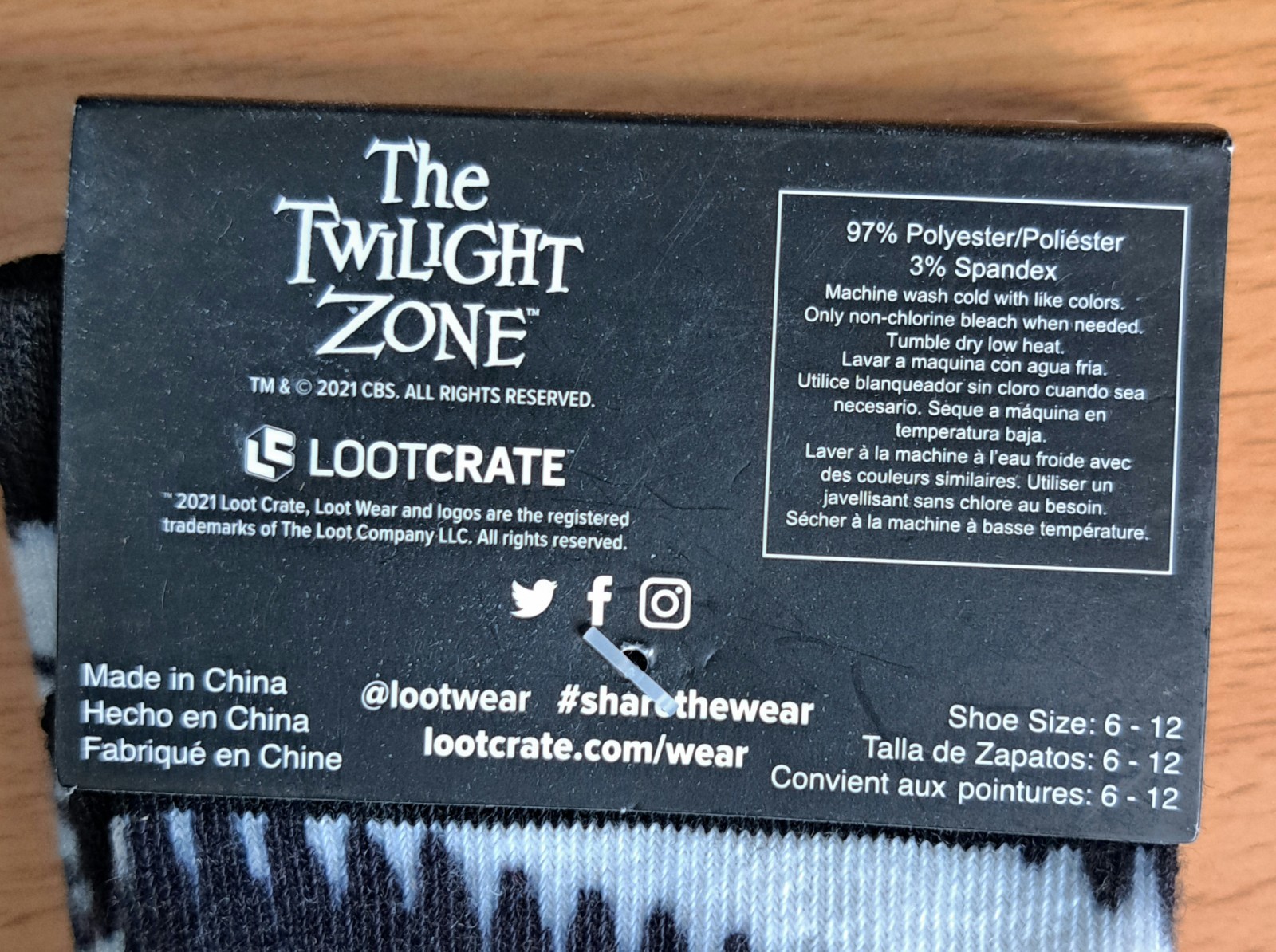 Loot Crate Loot Wear Exclusive Crew Socks Twilight Zone Size 6-12
