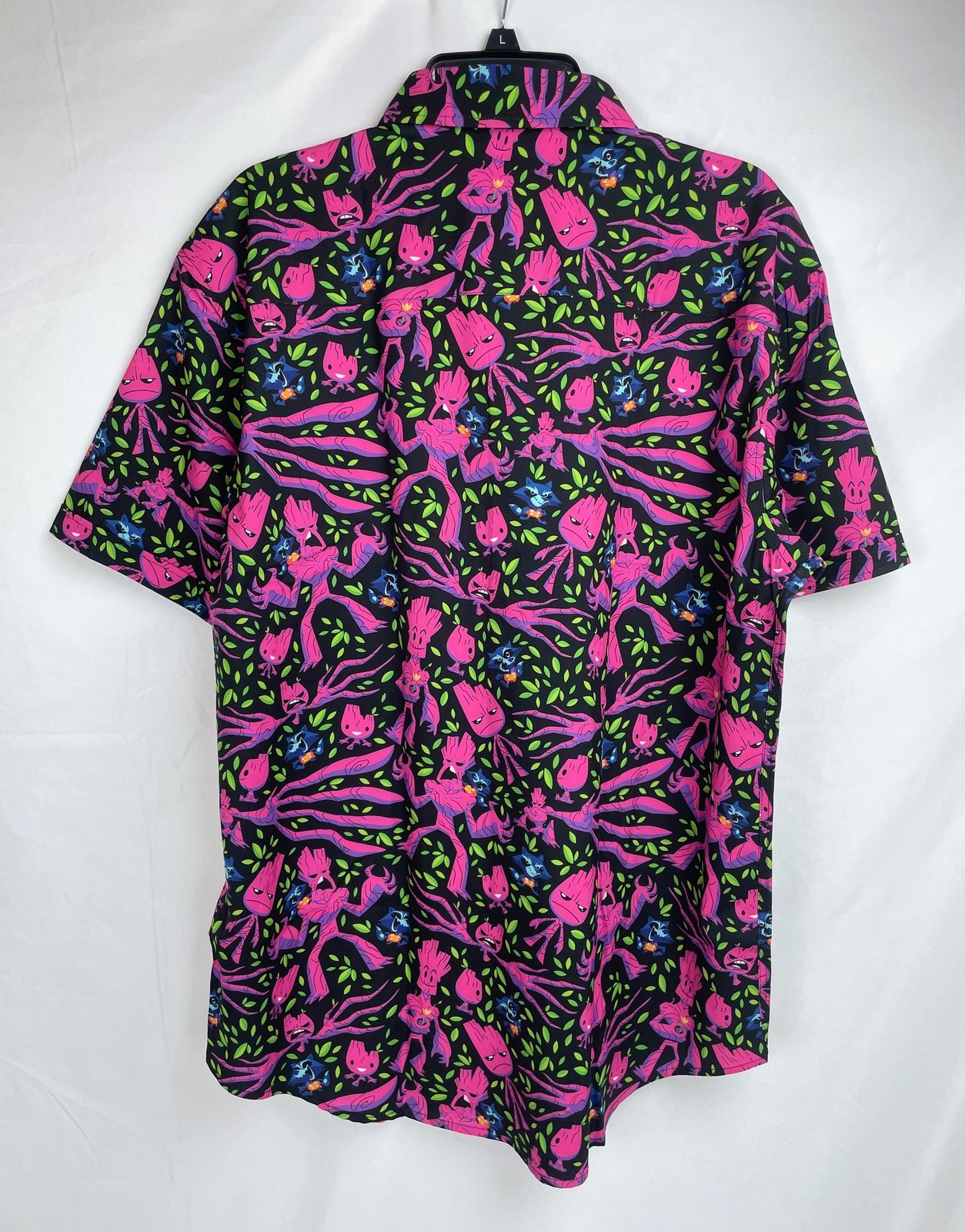 RSVLTS Men Marvel Guardians Galaxy Black Pink We Groot Short Sleeve Button Shirt