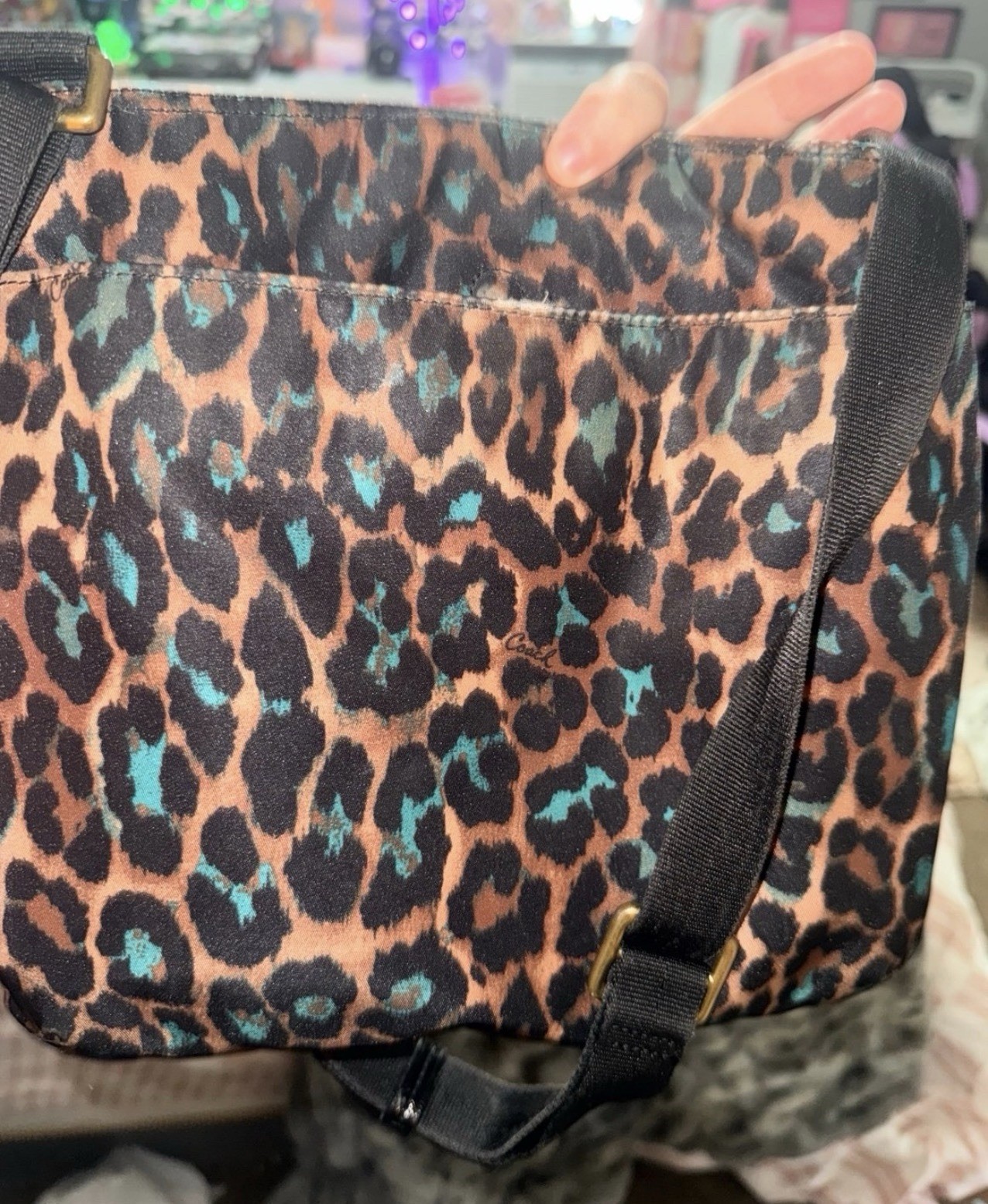 Coach Leopard Print Crossbody Bag Zip, Adjustable Detachable Strap, Pockets