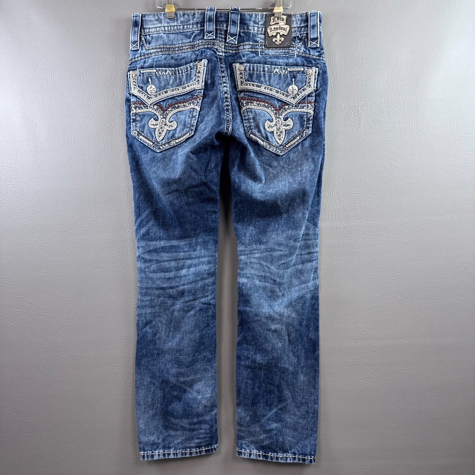 Rock Revival Jeans Mens 32×32 Blue Geras Denim Pants Embroidery Faded Stretch
