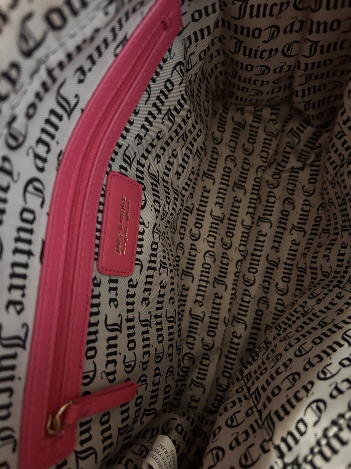 Juicy Couture Large Pink Logo Tote Zip Top Gold Chain Straps Rhinestone Charm