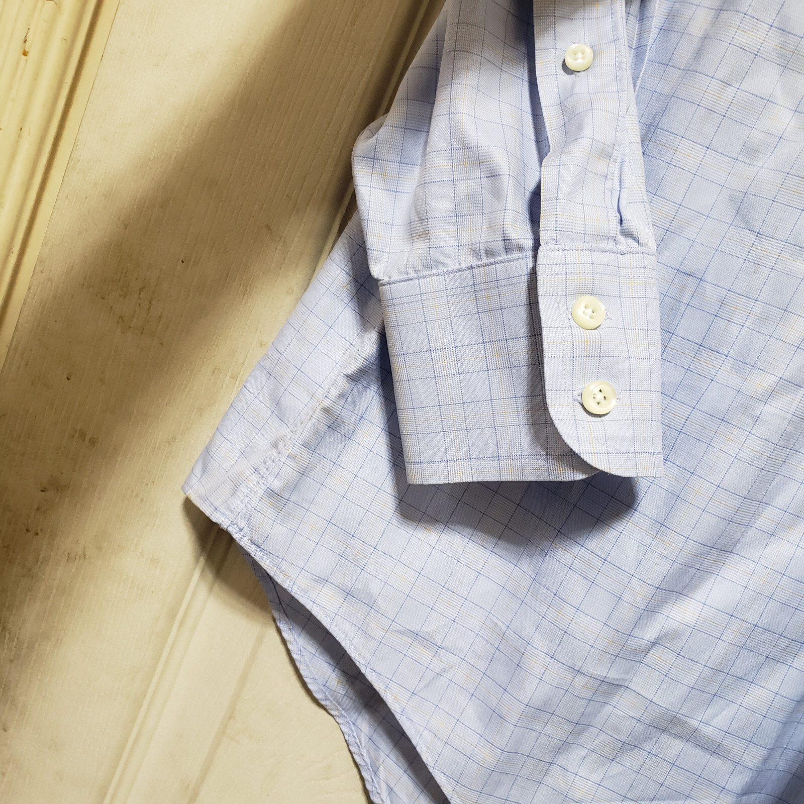 Brooks Bros Shirt Mens 16 33 Blue Check Work Office Cutaway USA Egyption Vtg Dad