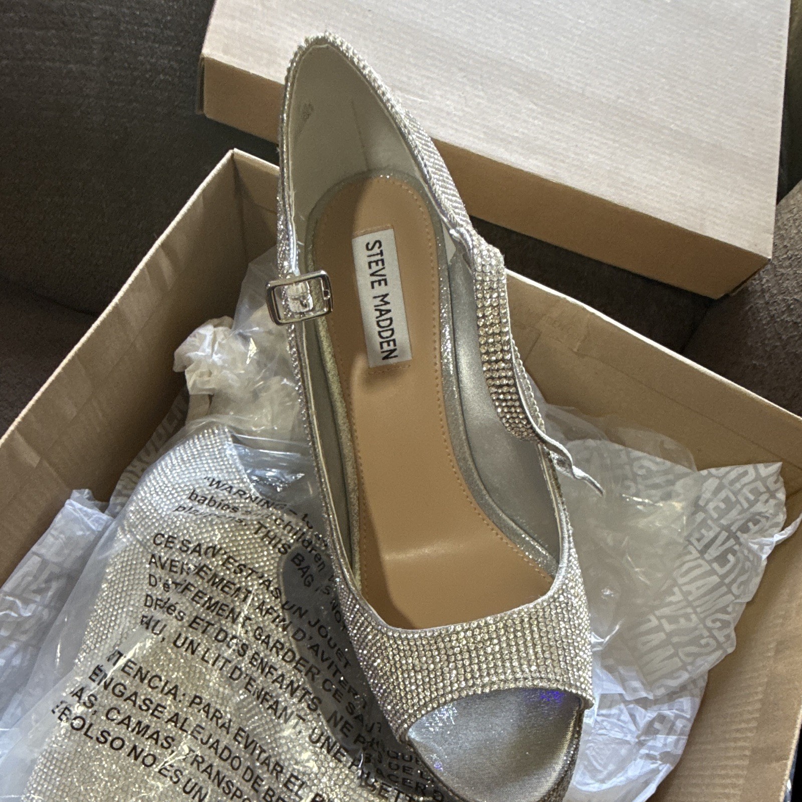 Steve Madden Silver Rhinestone Platform Wedge Open Toe Ankle Strap Heel 9