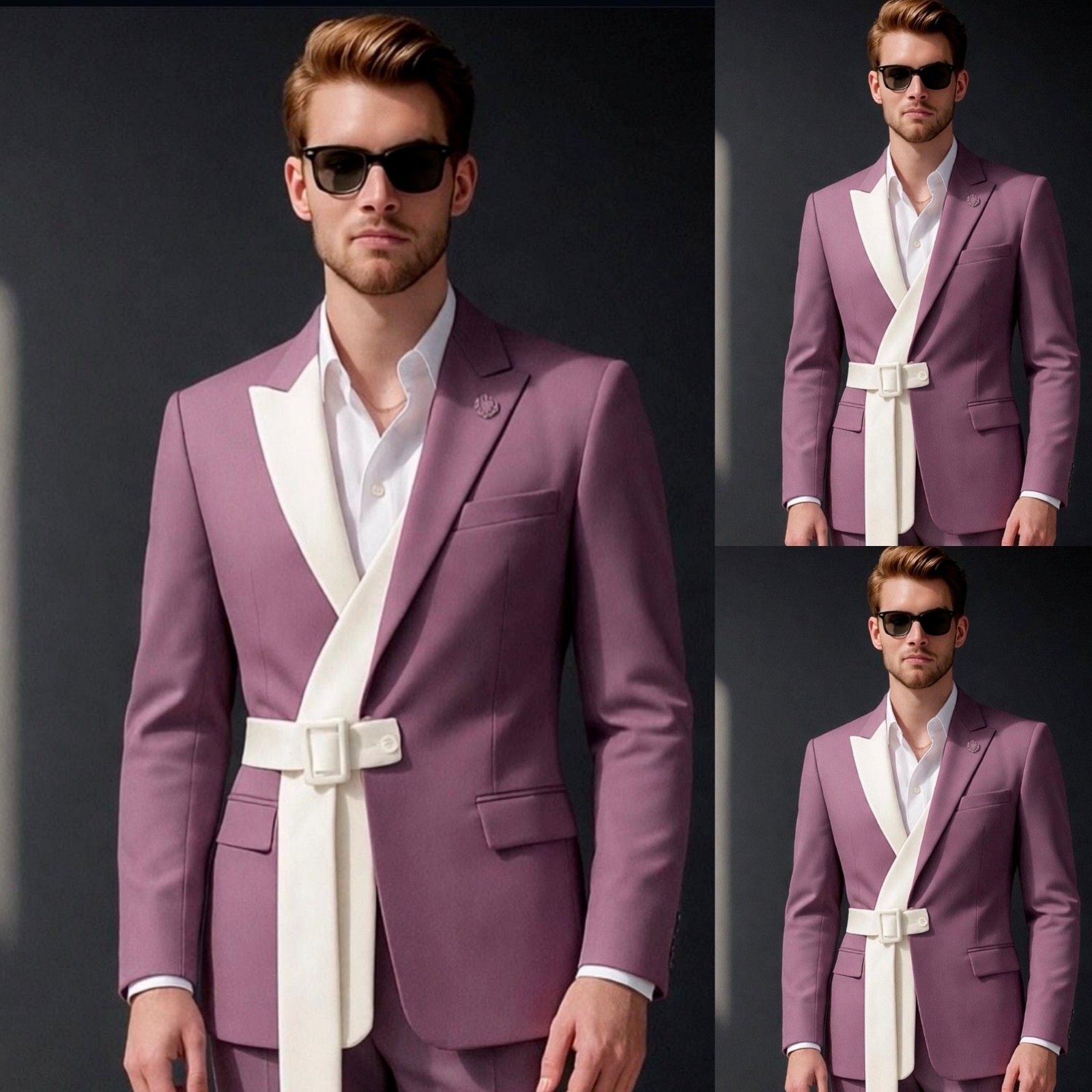 Pachwork Men’s Suits Dinner Party Tuxedos Purple Peak Lapel Jacket Coat Workwear
